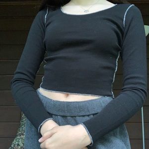 Black outside stitch long sleeve shirt